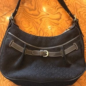 Talbots black fabric and leather shoulder bag